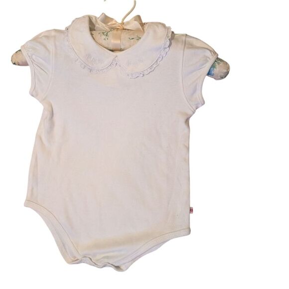 Oshkosh B'Gosh Y2K Infant Girls White Floral Embroidered‎ Lace Collar Outfit Top - Picture 5 of 6